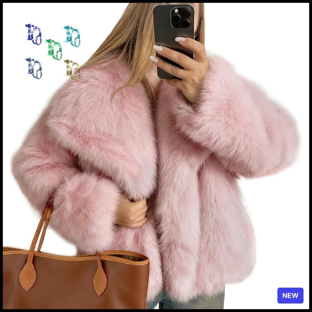 Faux Fur Coat Fluffy Shaggy Parka Elegant Winter Jacket Open Front